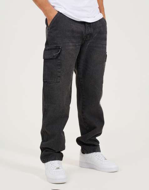 Brave Soul Wide leg cargo style jeans in charcoal - view 1