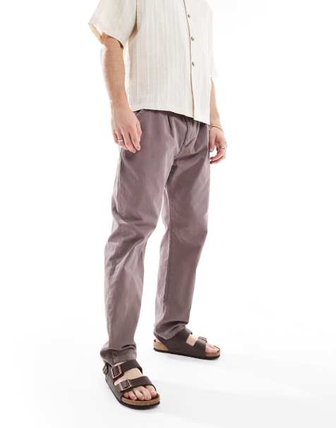 Brave Soul Wide leg cotton chino trousers in taupe - view 1