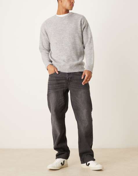 Brave Soul Wide leg denim jeans with side hem split detail in charcoal - view 1