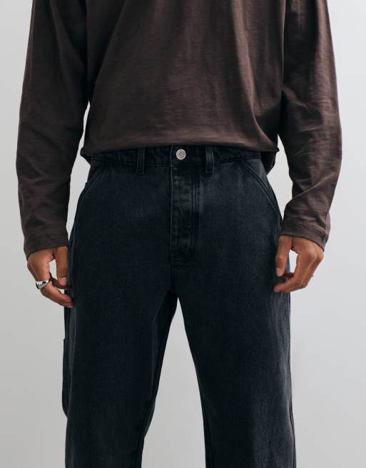 Brave Soul wide leg jeans with carpenter pocket in charcoal, 4 of 5