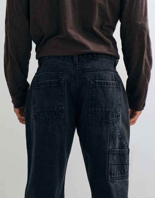 Brave Soul wide leg jeans with carpenter pocket in charcoal, 5 of 5