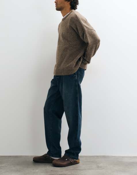 Brave Soul wide leg jeans with carpenter pocket in medium blue - view 1