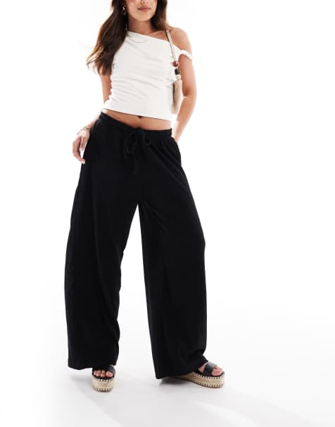 Brave Soul Wide leg jersey trousers in black