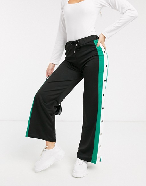 Brave Soul wide leg joggers with popper seams in black