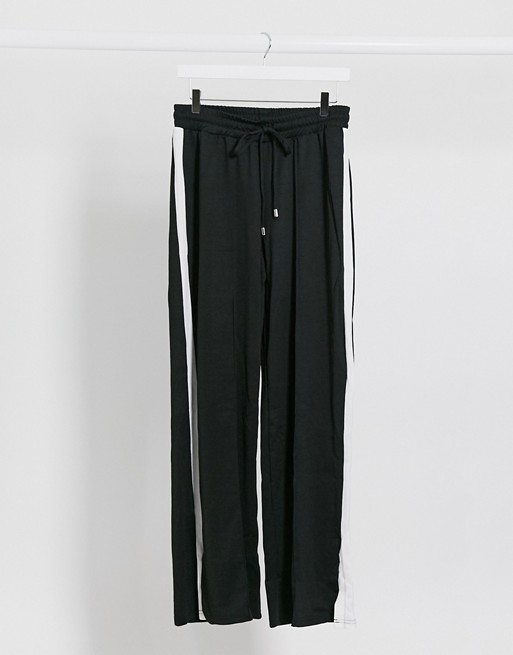 Brave Soul wide leg relaxed trousers in black with white stripe