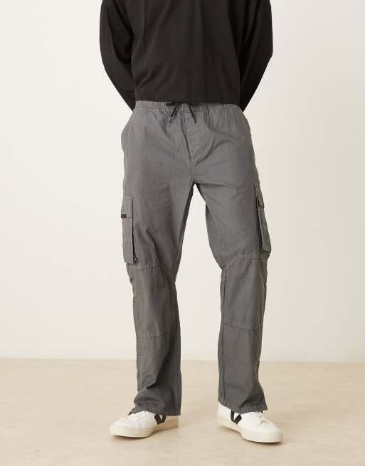 Brave Soul Wide leg ripstop cargo trousers in grey