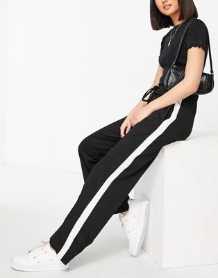 Brave Soul wide leg trousers with contrast stripe in black