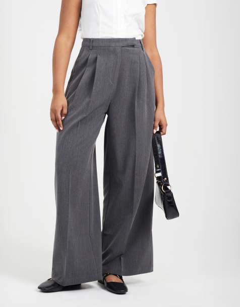 Brave Soul Wide leg trousers with pleat details in charcoal