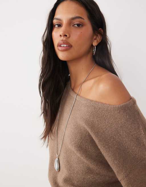 Brave Soul wide neck knit sweater in mocha, 4 of 4