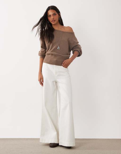 Brave Soul wide neck knitted jumper in mocha, 2 of 4