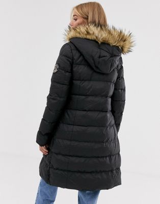 faux fur hood long padded coat