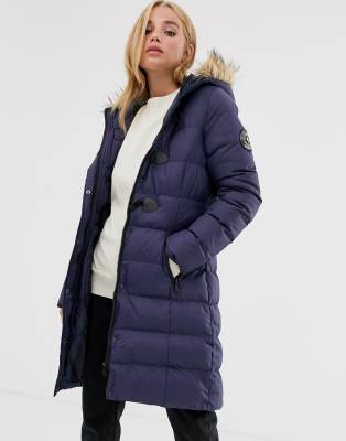 navy padded coat fur hood