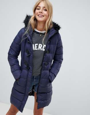 ladies navy padded coat with hood