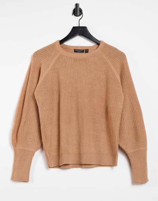 Brave Soul Woody fisherman knit balloon sleeve jumper in black