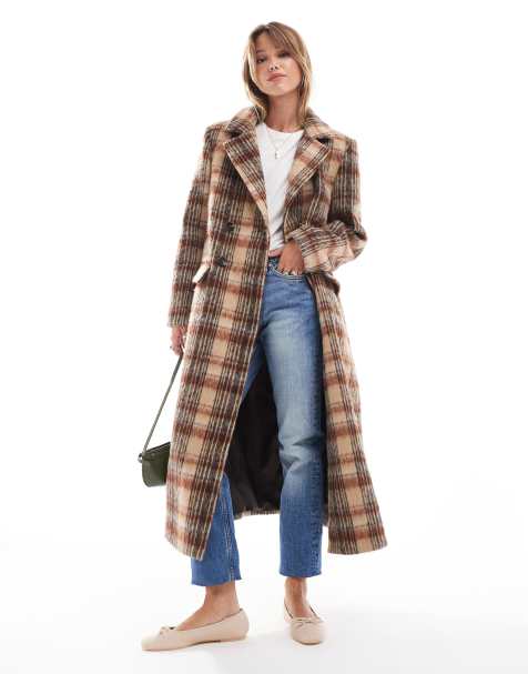 Brave Soul wool look check overcoat in brown & rust - view 1