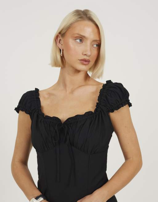 Brave Soul Woven cap sleeve panelled mini dress in black, 4 of 4