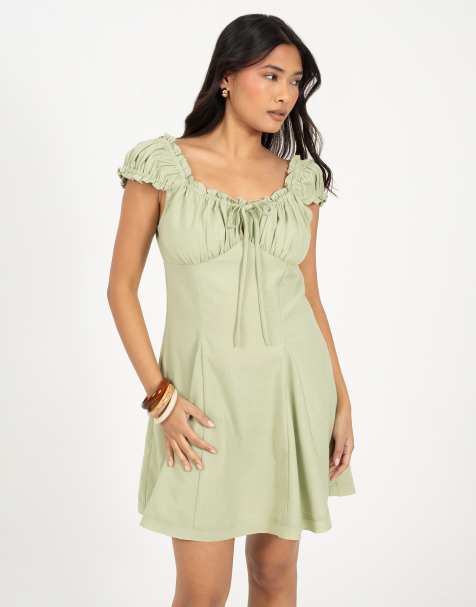 Brave Soul Woven cap sleeve panelled mini dress in pale green - view 1