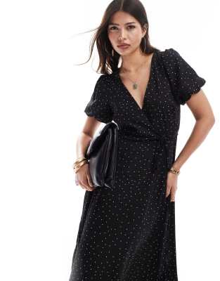 Brave Soul Brave Soul wrap midi dress in black and white polka dot print