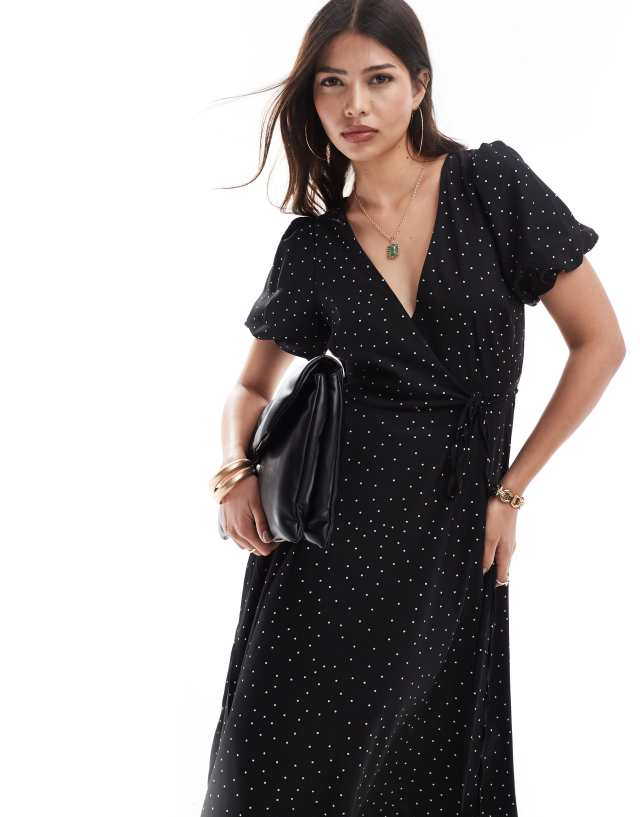 Brave Soul - wrap midi dress in black and white polka dot print