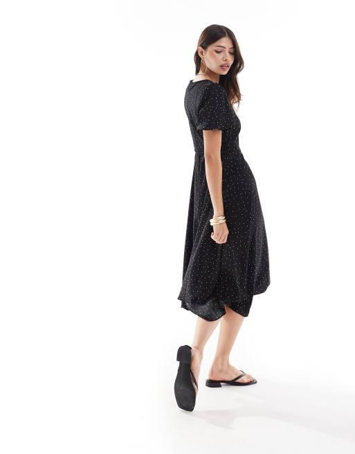 Brave Soul wrap midi dress in black and white polka dot print, 3 of 4