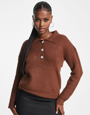 Brave Soul yola polo neck sweater in brown