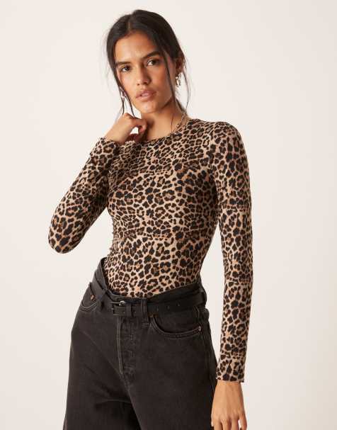 Brave Soul - Zachte jersey top met lange mouwen en ronde hals in luipaardprint - view 1