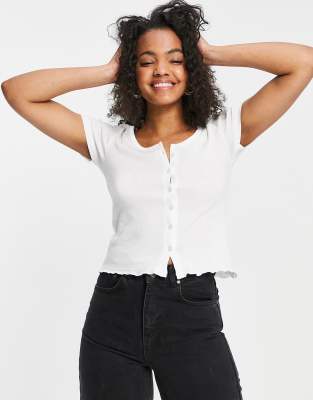 Brave Soul Zelly button down T-shirt with in white