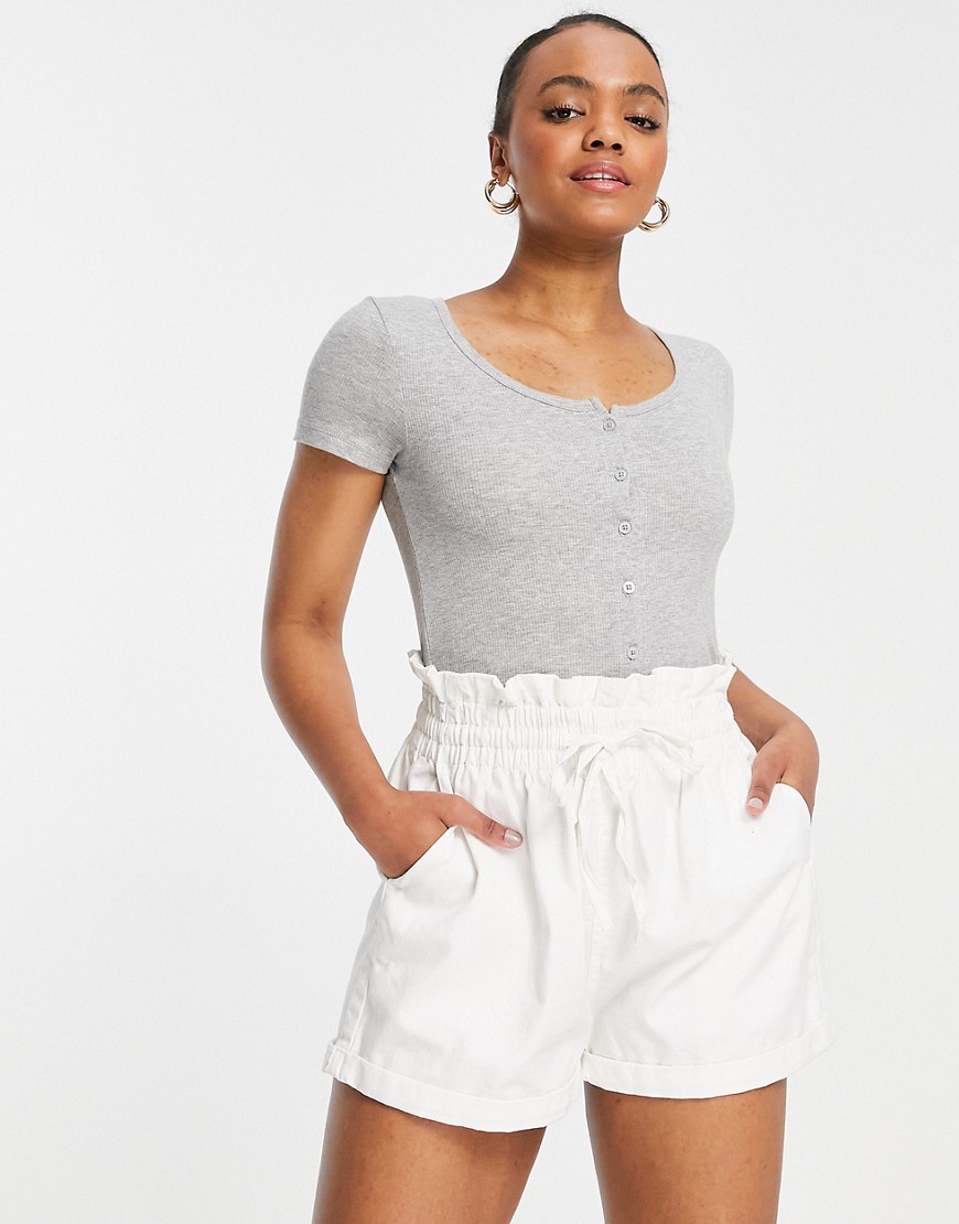 Brave Soul Zelly button down T-shirt with scoop neck-Grey