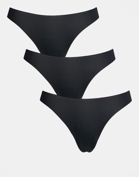 Brave Soul 3 pack seam free thongs in black