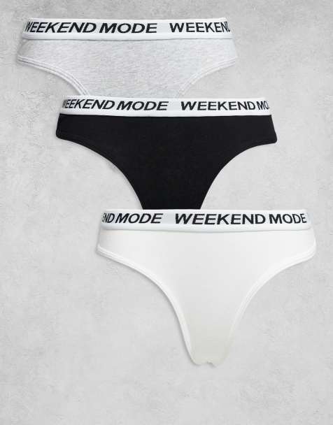 Brave Soul 3 pack babes club thongs with elastic waistband in white, black and grey