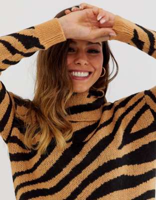 animal print polo neck jumper