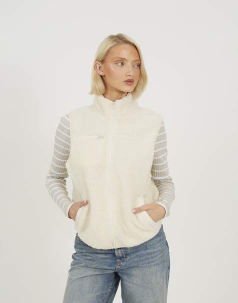 Brave Soul Zip through fleece gilet in cream - view 1