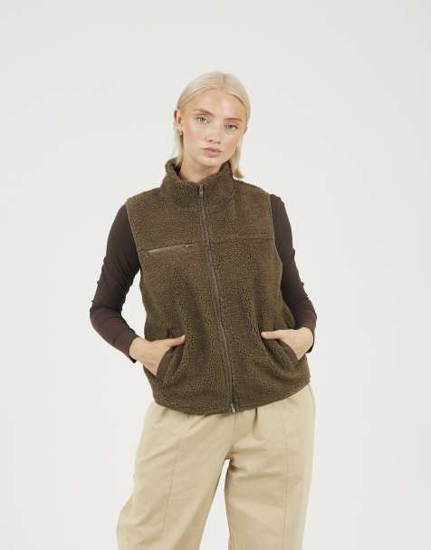 Brave Soul Zip through fleece gilet in taupe - view 1
