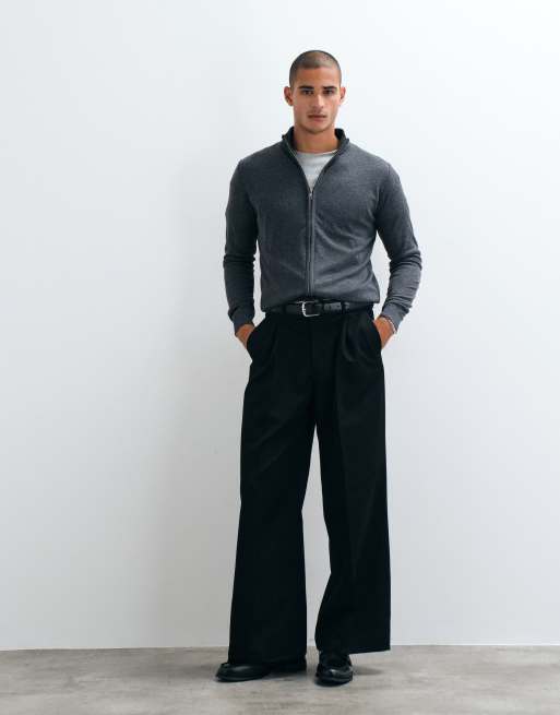 Brave Soul zip through funnel neck knitted jumper in charcoal twist, 2 of 5