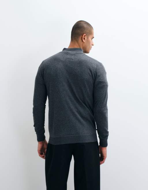 Brave Soul zip through funnel neck knitted jumper in charcoal twist, 4 of 5