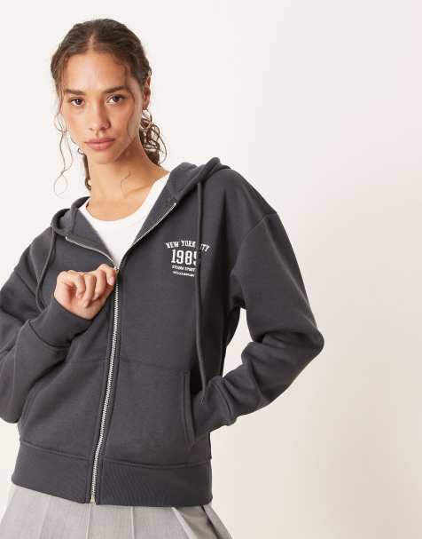 Brave Soul Zip through hoodie in charcoal - view 1