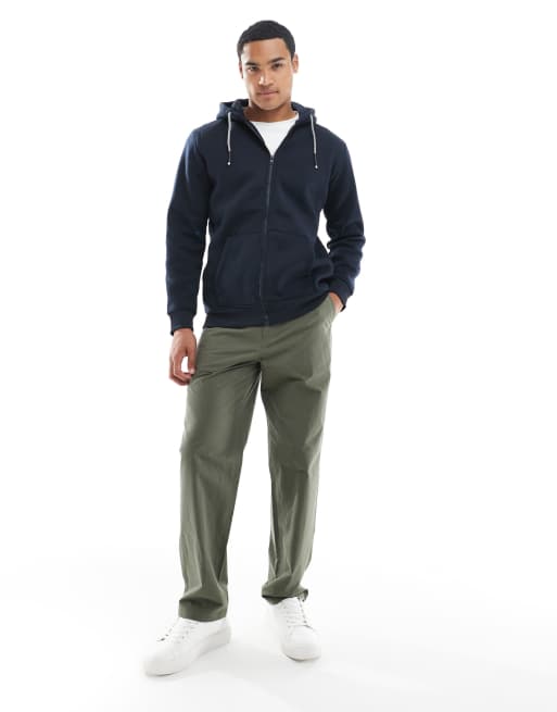 Brave Soul zip through hoodie with draw cord in navy, 2 of 5