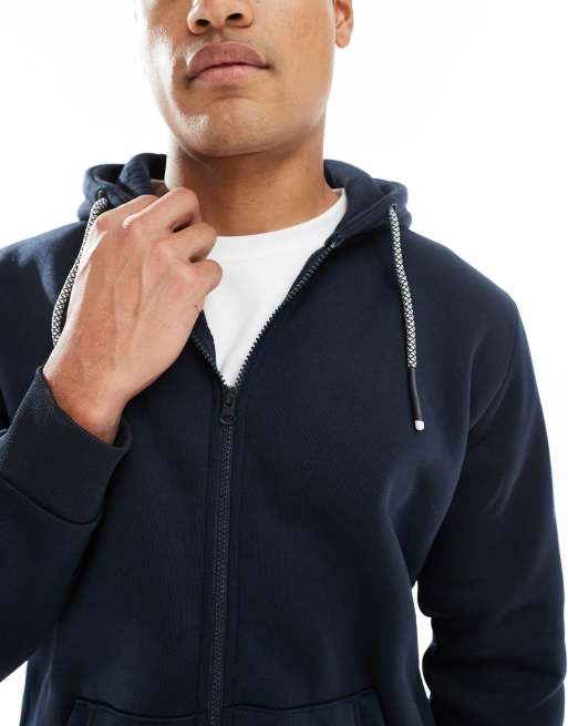 Brave Soul zip through hoodie with draw cord in navy, 4 of 5