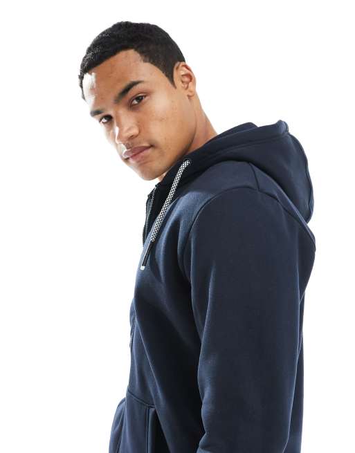Brave Soul zip through hoodie with draw cord in navy, 5 of 5