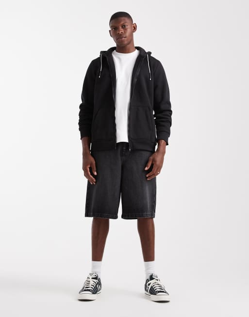 Brave Soul zip through hoodie with drawcords in black, 2 of 5