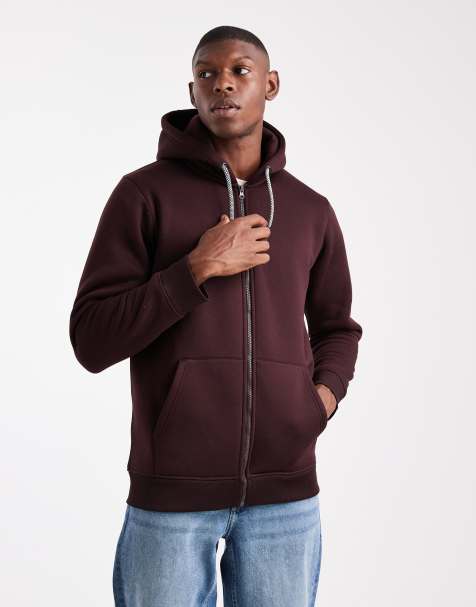 Brave Soul zip through hoodie with drawcords in burgundy - view 1