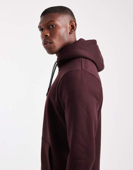 Brave Soul zip through hoodie with drawcords in burgundy, 3 of 5