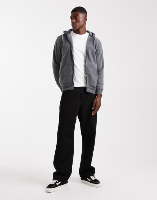Brave Soul zip-through hoodie with drawcords in charcoal grey, 2 of 5