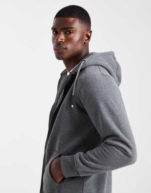 Brave Soul zip-through hoodie with drawcords in charcoal grey, 3 of 5