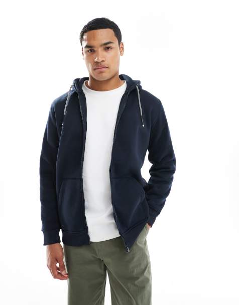 Brave Soul zip through hoodie with drawcords in navy - view 1