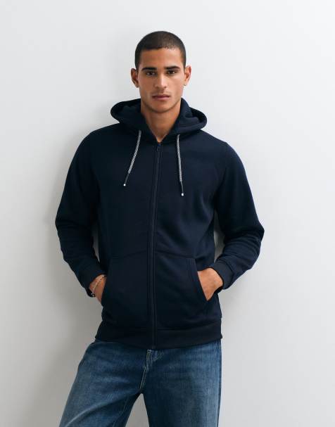 Brave Soul zip through hoodie with drawcords in navy - view 1