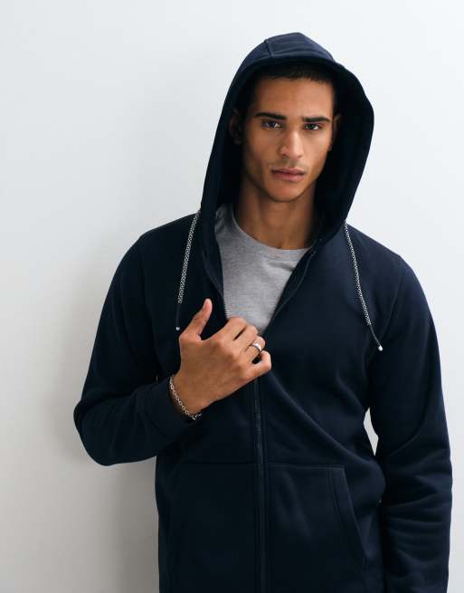 Brave Soul zip through hoodie with drawcords in navy, 2 of 5