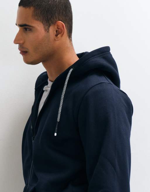 Brave Soul zip through hoodie with drawcords in navy, 4 of 5