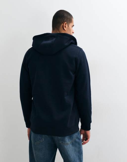 Brave Soul zip through hoodie with drawcords in navy, 5 of 5