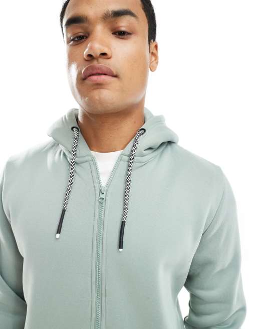 Brave Soul zip through hoodie with drawcords in sage green, 5 of 5